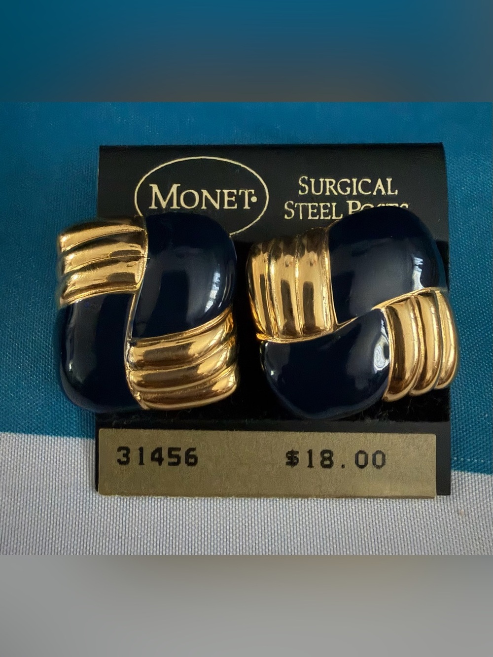 Monet Men's Navy and Gold Knot Earrings